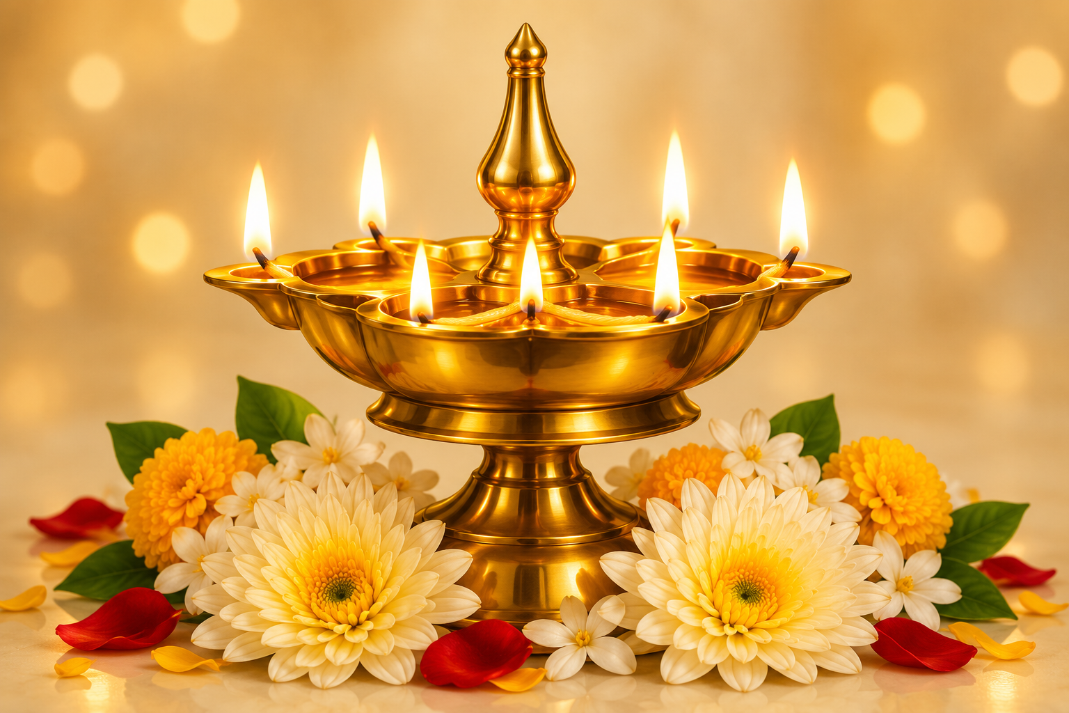 Traditional brass lamp for Hindu pooja